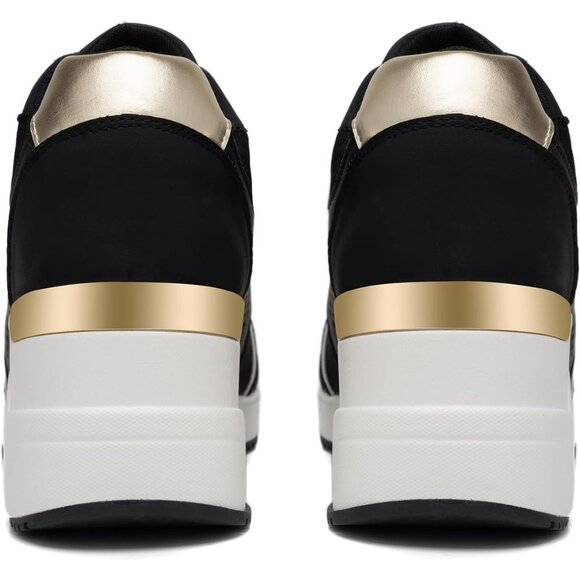 Cestfini Women Black Wedge High Heeld Lace Up Daily Wear Sneaker for Casual - Picture 3 of 6